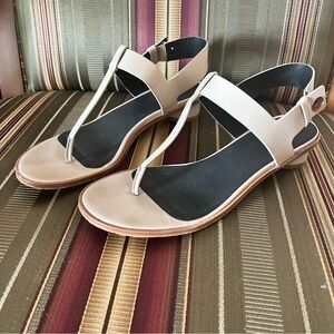 Tibi Women's Leather Sandals Tan Morgan Elasticized Slip-On 1" Heel Shoes Sz 39